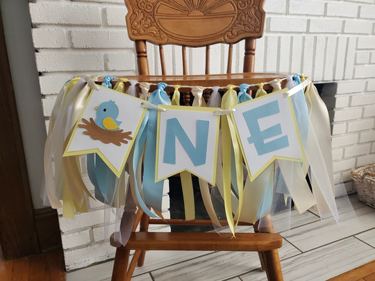 Blue Bird High Chair Banner. One Banner. Little Bird. Birdy. Birdie. First Birthday Garland. Party Decorations. Fully Assembled