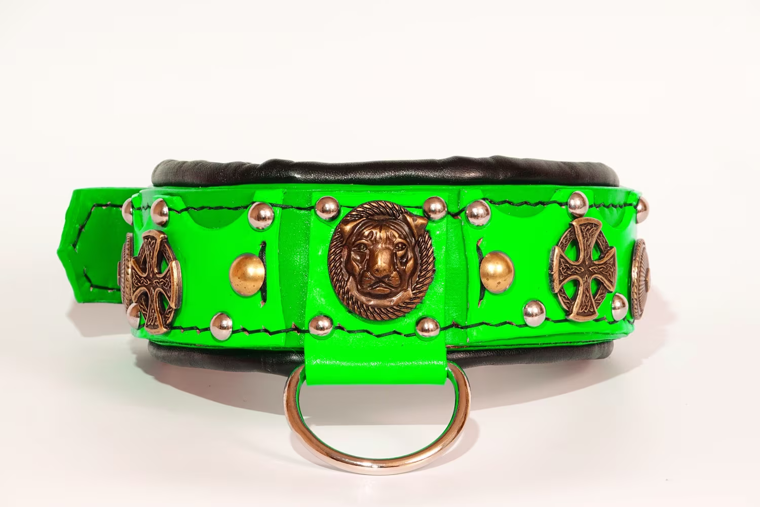Green Leather Dog Collar Handmade With Soft Padding, American Bully Xl Gear Pitbull