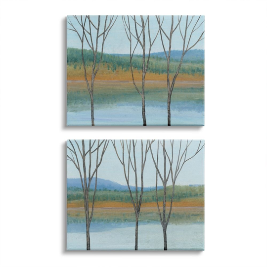 Stupell Industries Lakeside Landscape With Bare Trees Nature Painting, 2pc Multi Piece Canvas Wall Art Set - Multi-Color