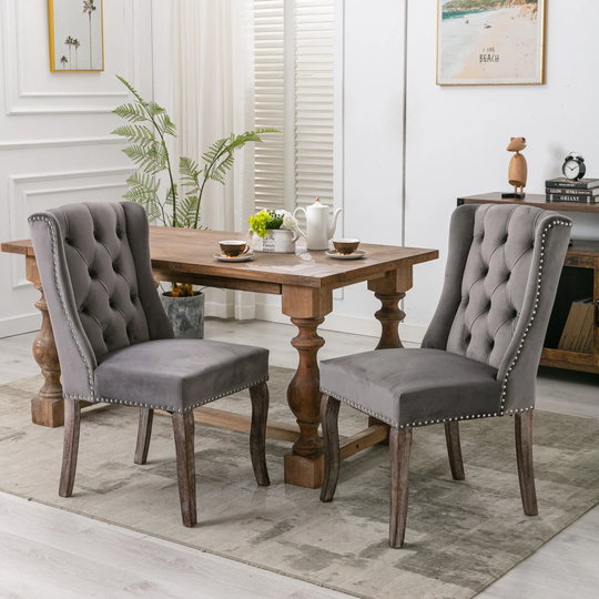 Set of 2 Vintage Style Velvet Fabric Wood Wingback Dining Chair Traditional Tufted Upholstered Chairs, Dining Room Side Chair