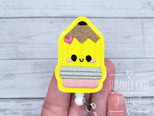 Glitter Pencil Badge Reel, Teacher School Holder