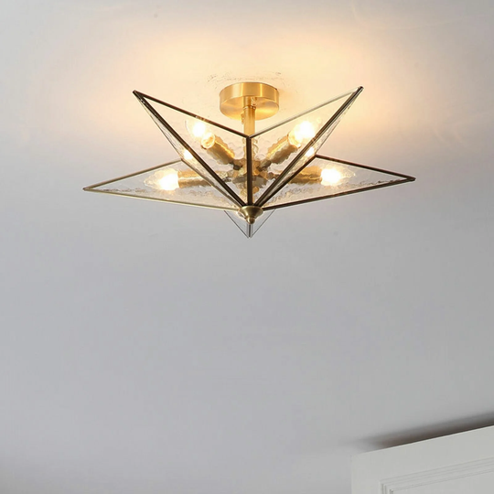 Minimalist Star Shape Brass 5-Light Flush Mount Gold Pendant - 5 Light