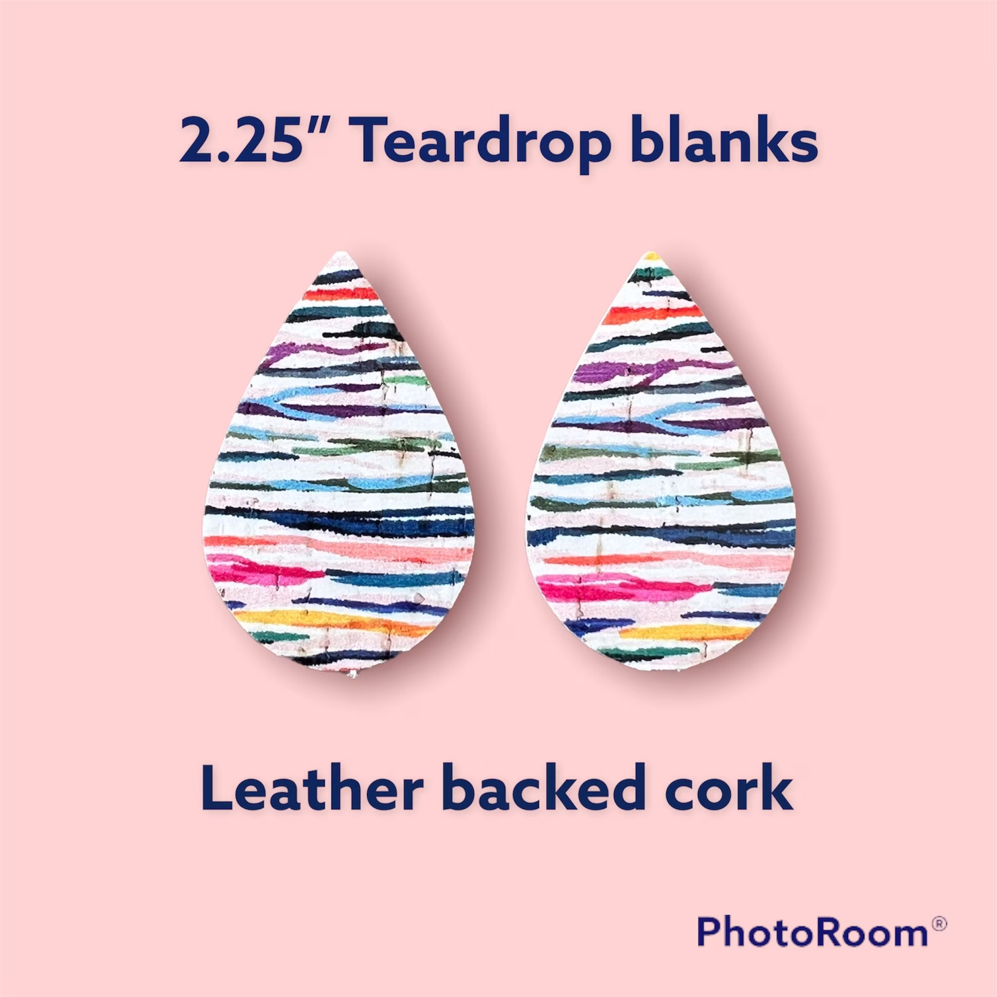 Colorful Zebra Print Leather Backed Cork Teardrops, Diy Earring Blanks, Pre Die Cut Shapes, Pendants, Abstract Animal