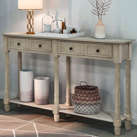 Console Table with Two Storage Drawers and Bottom Shelf
