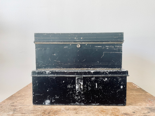 Vintage Metal Box | Cash Deposit Black Craft Storage Card Display Rustic Desk Organization