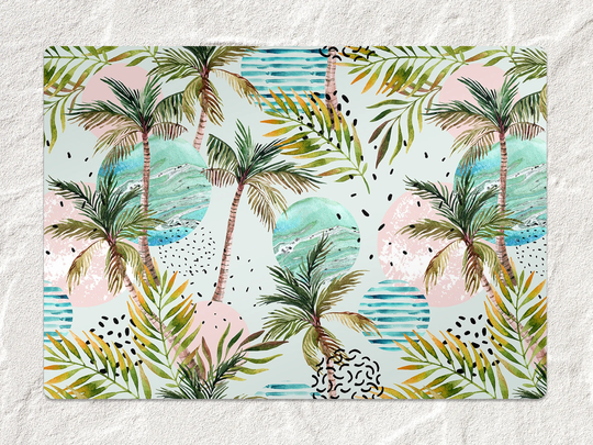 Abstract Summertime Chair Mat, Green Splat Blue Vinyl Floor Tropical Protective Pvc Office Room Rug, Kids Rug