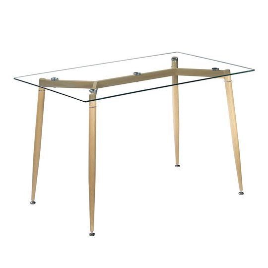 Simple Wood Grain Table Leg & Transparent Glass Top Dining Table