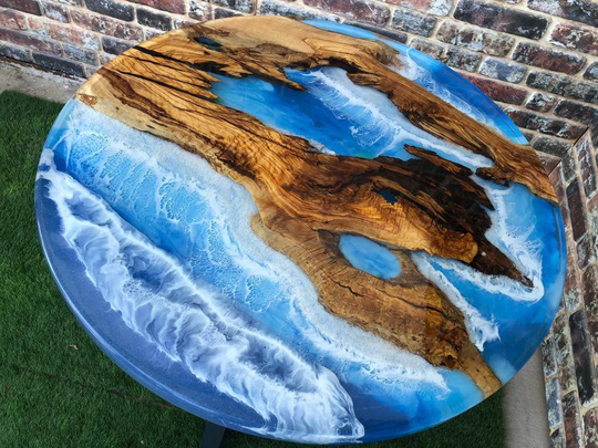 Ocean Epoxy Table, Dining Room Natural Edge, Ocean Resin Walnut Kitchen Made By Elawooodshop