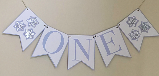 Snowflake High Chair Banner - Birthday Party Ice Princess Banner, Silver & White, Winter Decor, First Birthday, One, Two