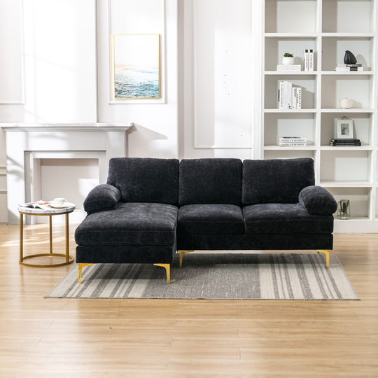 Polyester Upholstered L-Shaped Sectional Sofa With Ottoman