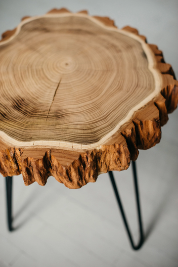 Live Edge Coffee Table, Round Wood Slab, Rustic Modern Mid Century Hairpin Legs End Table