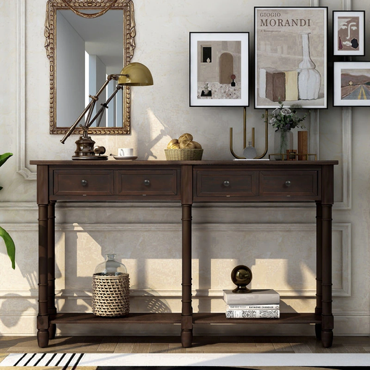 Rustic Console Table with 2 Storage Drawers & Bottom Shelf (Espresso)