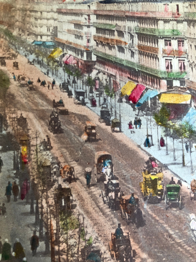 Antique Hand Colored Cabinet Card Photograph Paris France The Boulevard De Strasbourg