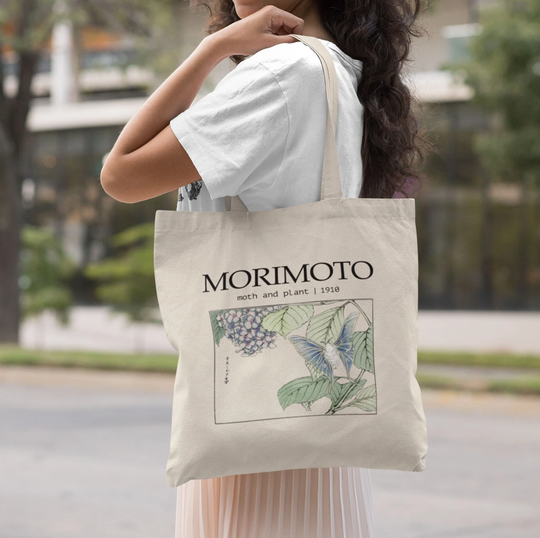 Morimoto Toko Moth Plant Japanese Art Tote Bag, Fine Print Vintage Retro Aesthetic Tote, Famous Painting Artsy On