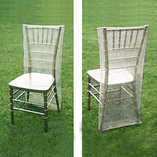 White Organza Chiavari Chair Covers | Slipcovers With Satin Embroidery
