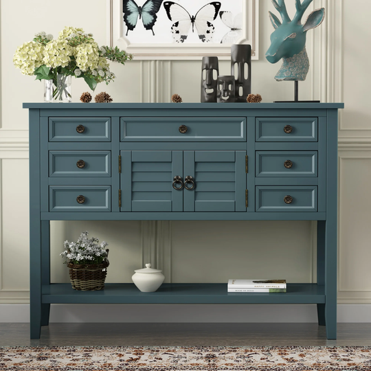 45'' Modern Sideboard Cabinet Pine Side End Table Sofa Table Console Table with 7 Drawer&1 Cabinet &1 Shelf,Green