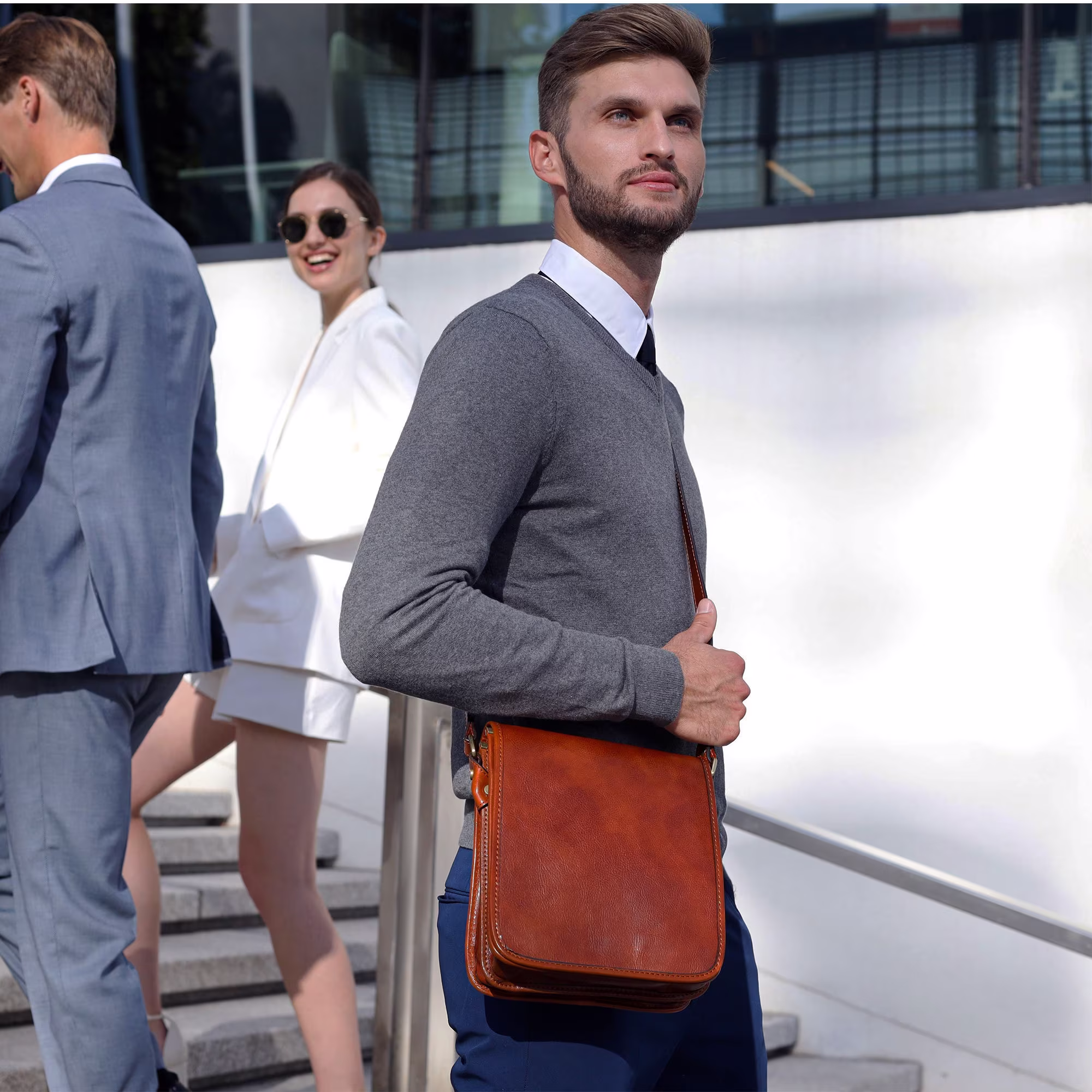 Tan Leather Messenger Bag For Men, Light Brown Cross Body Bag, Small Courier Birthday Gift Him, Personalized
