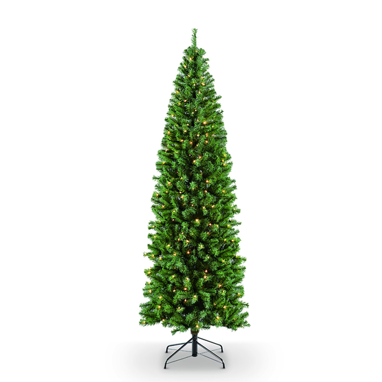 Puleo International Pre-Lit 6.5' Pencil Northern Fir Artificial Christmas Tree with 250 Lights, Green