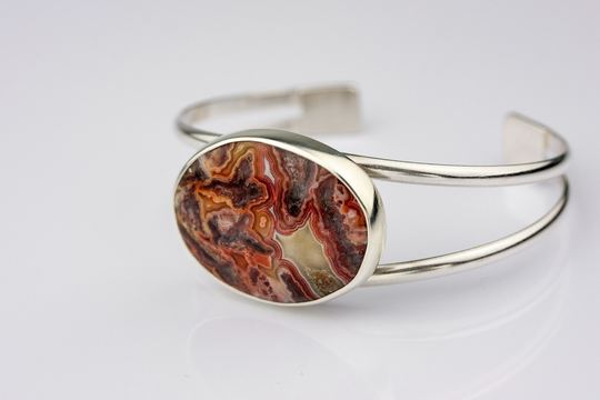 Jupiter | Crazy Lace Agate Sterling Silver Double Band Cuff Bracelet Fits 6 To 6.5 Inch Wrists