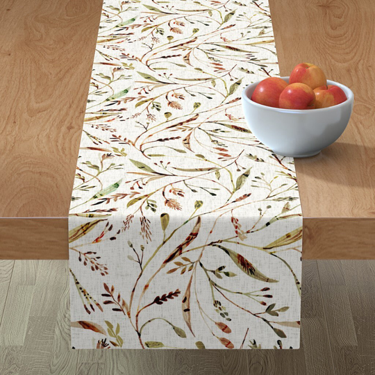 Neutral Nature Grass Table Runner - Grasses By Gomboc Brown Green Autumn Fall Fields Meadows Cotton Sateen Spoonflower