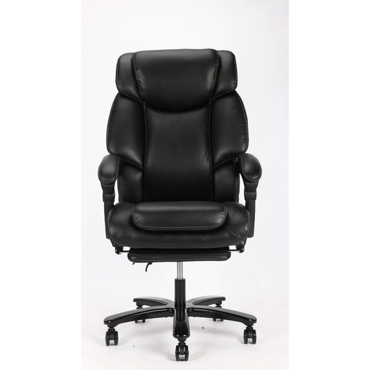 Black Leather Executive Office Chair with Pull-out Footrest