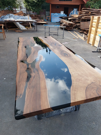 Walnut Dining Table, Custom 108" X 42" Black Epoxy Unique Order For Gary