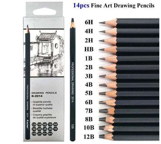 14 Pcs Drawing Pencils Set - Supplies Sketch Sketching Kit Professional Art Tools Gift For Artist Pastel