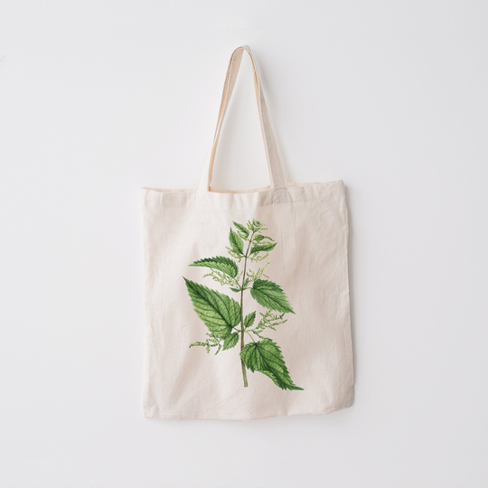 Nettle Plant Tote Bag. Botanical Watercolor Herb Nature Cottagecore Aesthetic Herbalist Bag