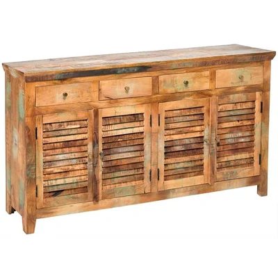 72 Inch Reclaimed Wood Shutter 4 Drawers And Doors Sideboard Cabinet