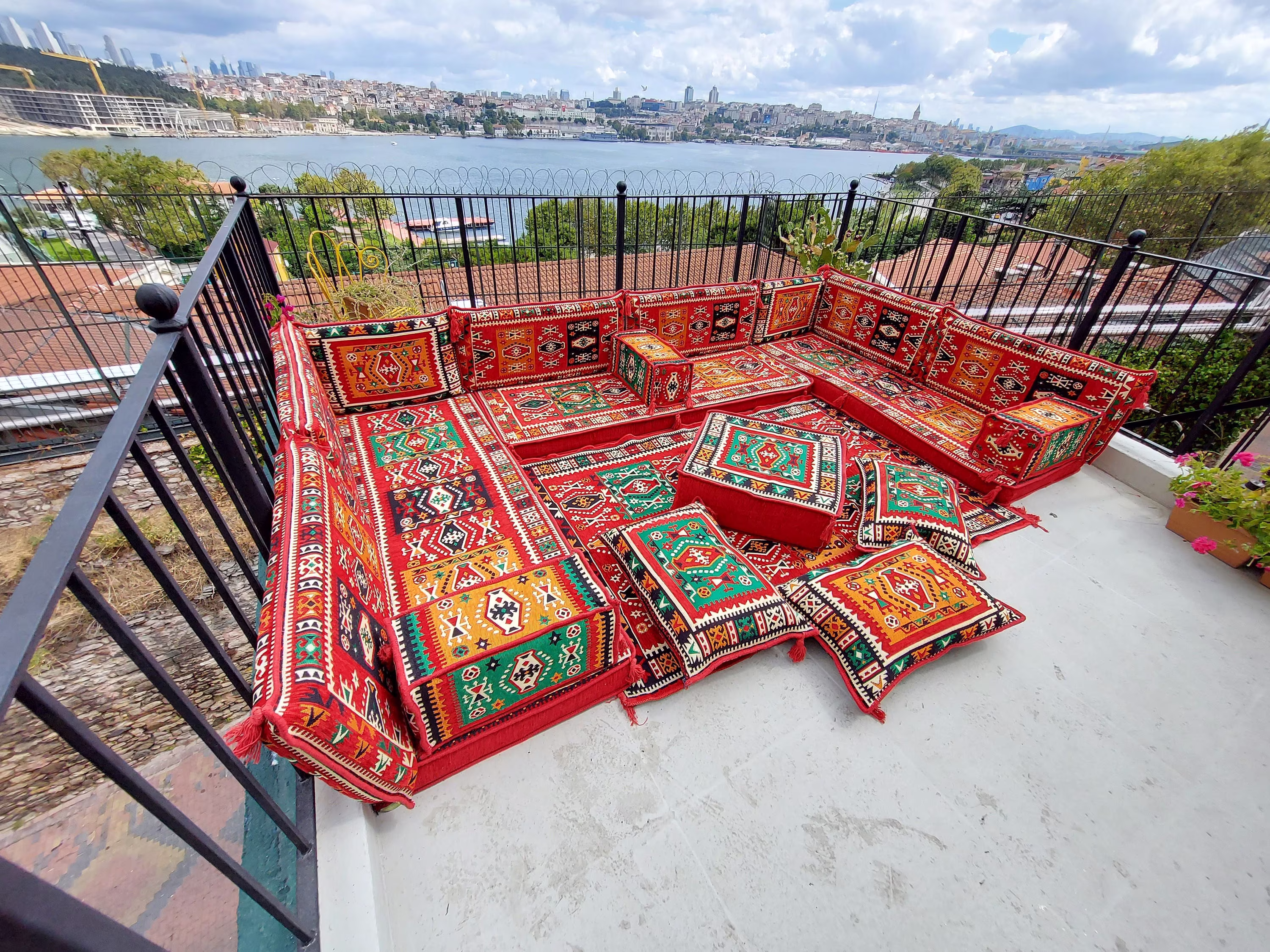 Corner Floor Sofa Seating Set, U Shaped Arabic Oriental Seating, Cushions, Living Room Sectionals, Majlis Jalsa