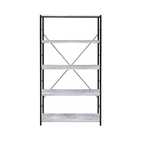 5 Tier Shelf Bookshelf in Antique White and Black Finish
