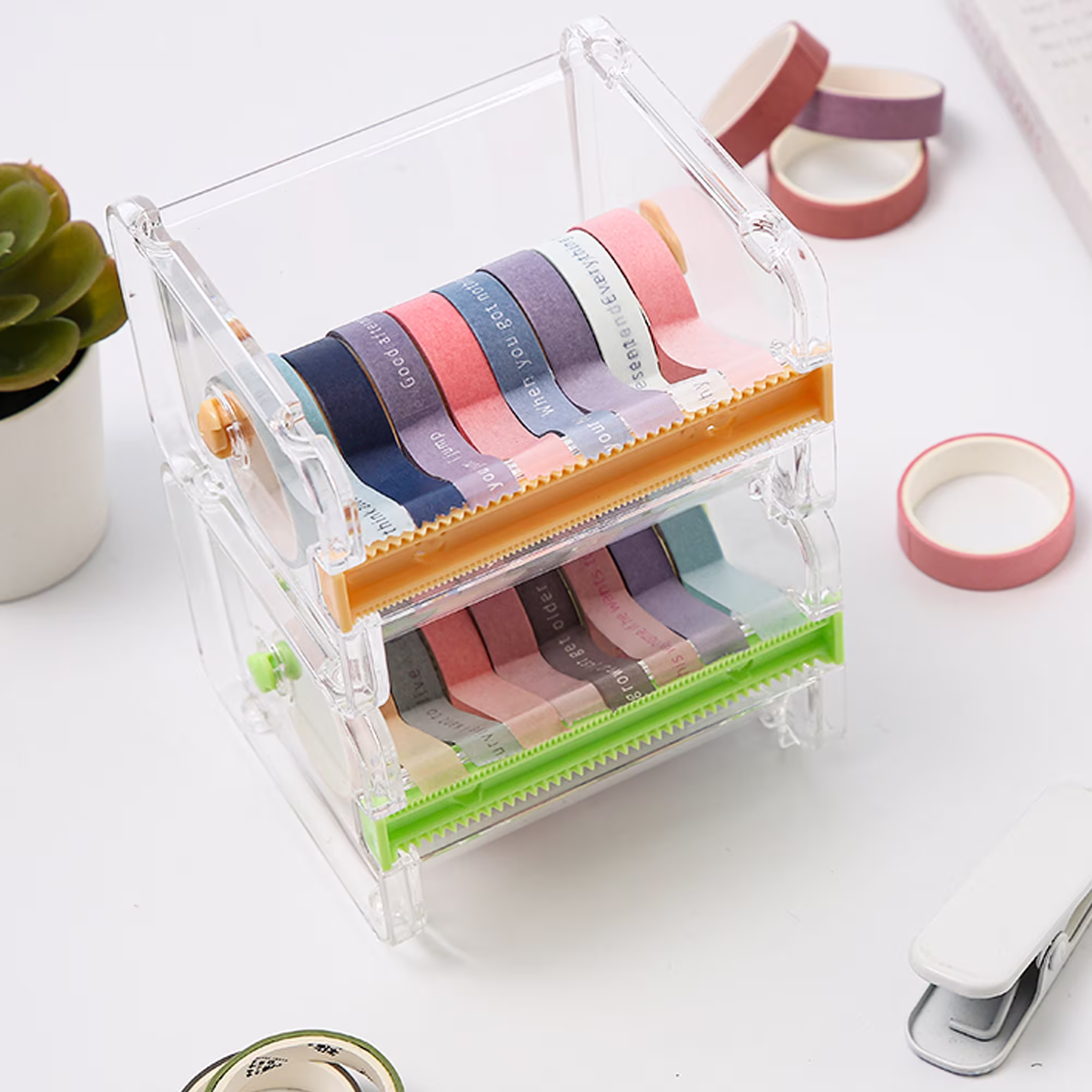 Washi Tape Cutter, Washi Organizer, Washi Dispenser, Tape Storage, Masking Tape, Storage Box, Stackable, Transparent, Two Tooth Selection