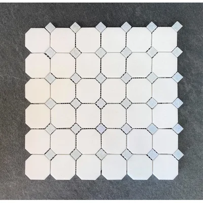 Thassos Natural Stone Octagon and Dot Mosaic Floor Use Tile