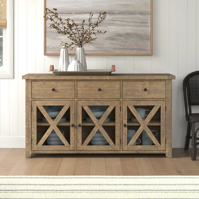 Averie 64'' Wide 3 Drawer Pine Wood Sideboard