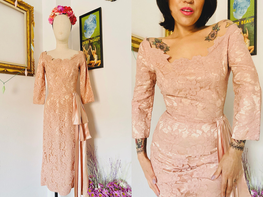 1950S Emma Domb Cocktail Dress, Lace Pencil 50S Wiggle