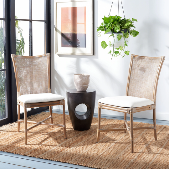 SAFAVIEH Chiara GreyWhiteWash/White Rattan Accent Chair with Cushion - 18.1" W x 21.7" L x 35.4" H