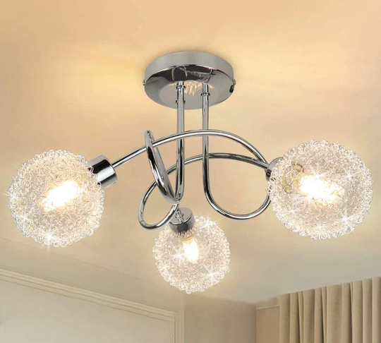 Modern Ceiling Light - Glass & Mesh Wire Flush Mount Semi Pendant Chrome