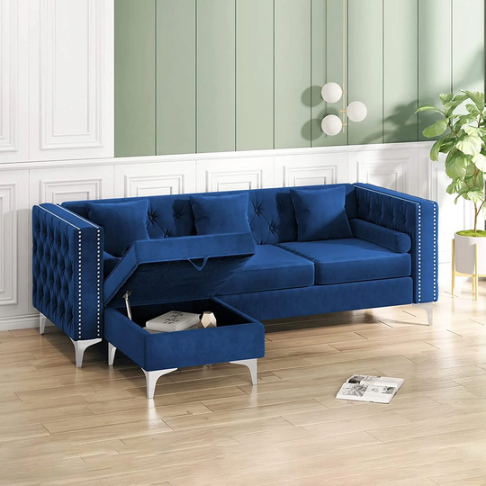 Velvet Sectional Sofa with Chaise Lounge, L-Shaped Couches with Storage Ottoman, Sectional Couch