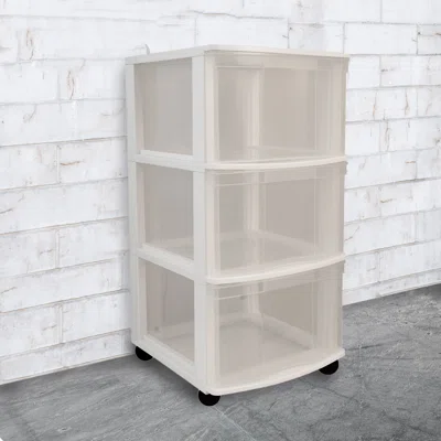 Gracious Living Resin Clear 3 Drawer Storage Chest System With Casters, White