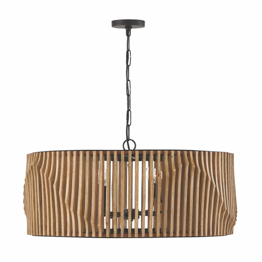 Archer 6-light Light Wood & Matte Black Pendant