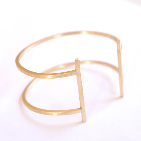 Double T Square Cuff Bracelet Gold Colored Brass Open Cuff Bangle Bar Two 0177