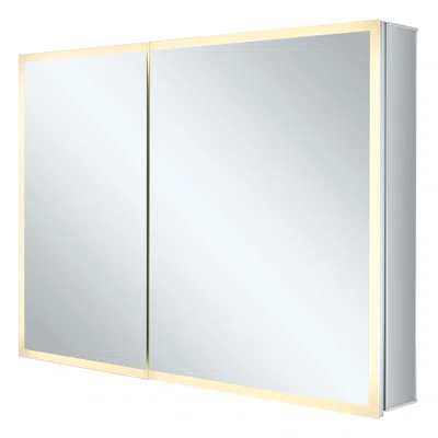 Angeal Bathroom Recessed or Surface Mount Framed 1 Door Medicine Cabinet with 4 Adjustable Shelves and Led Lighting and Electrical Outlet