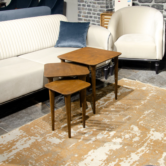 Walnut Nesting Table Set, Mid Century Modern Table, Solid Wood Coffee Table in A Retro Style, Minimalist Wooden Side Set