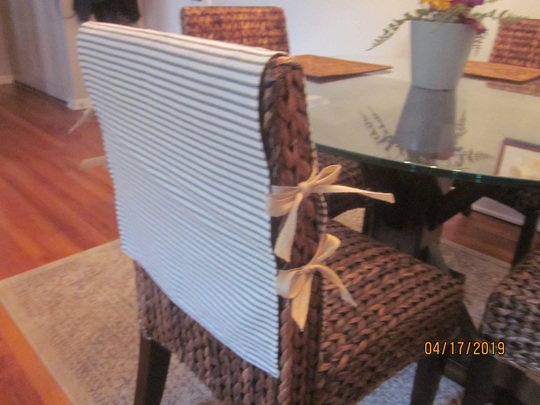 Chair Back Cover With Side Ties Black Ticking, Can Be Made in Most Fabrics, For Square Or Parsons Chairs, To Order, Farmhouse