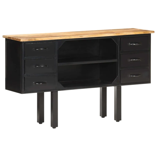 Sideboard 43.3"x11.8"x25.6" Solid Rough Mango Wood and Steel