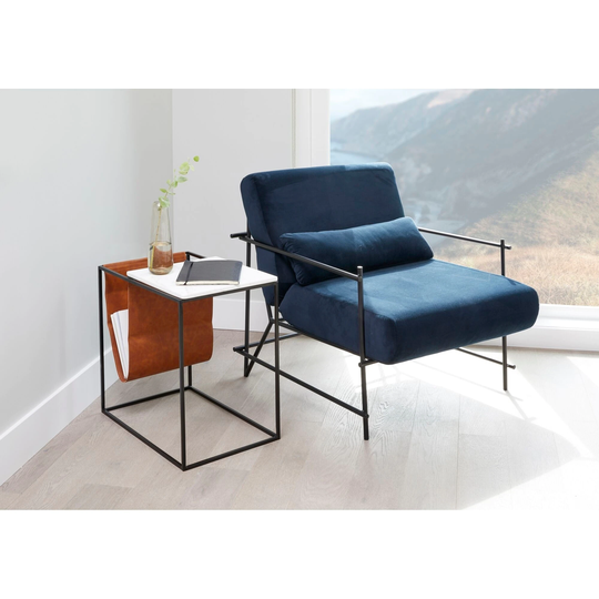Aurelle Home Industrial Blue Velvet Arm Chair
