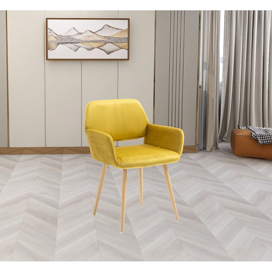 Velet Upholstered Side Dining Chair with Metal Leg(Yellow velet+Beech Wooden Printing Leg),KD backrest