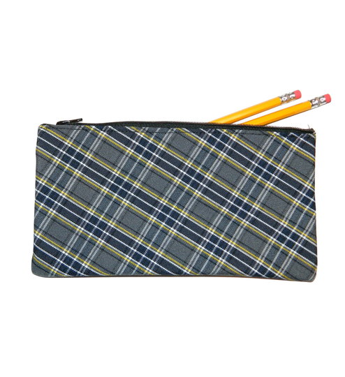 Navy, Gray & Yellow Plaid Pencil Case - 42, School Backpack, Backpacks, Lunch Box, Navy And