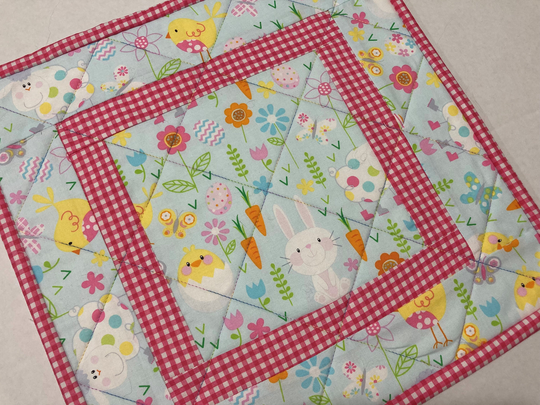 Easter Bunny Quilted Table Topper, Spring Runner, Flowers, Eggs, Chicks, Candle Mat, Baby Animals