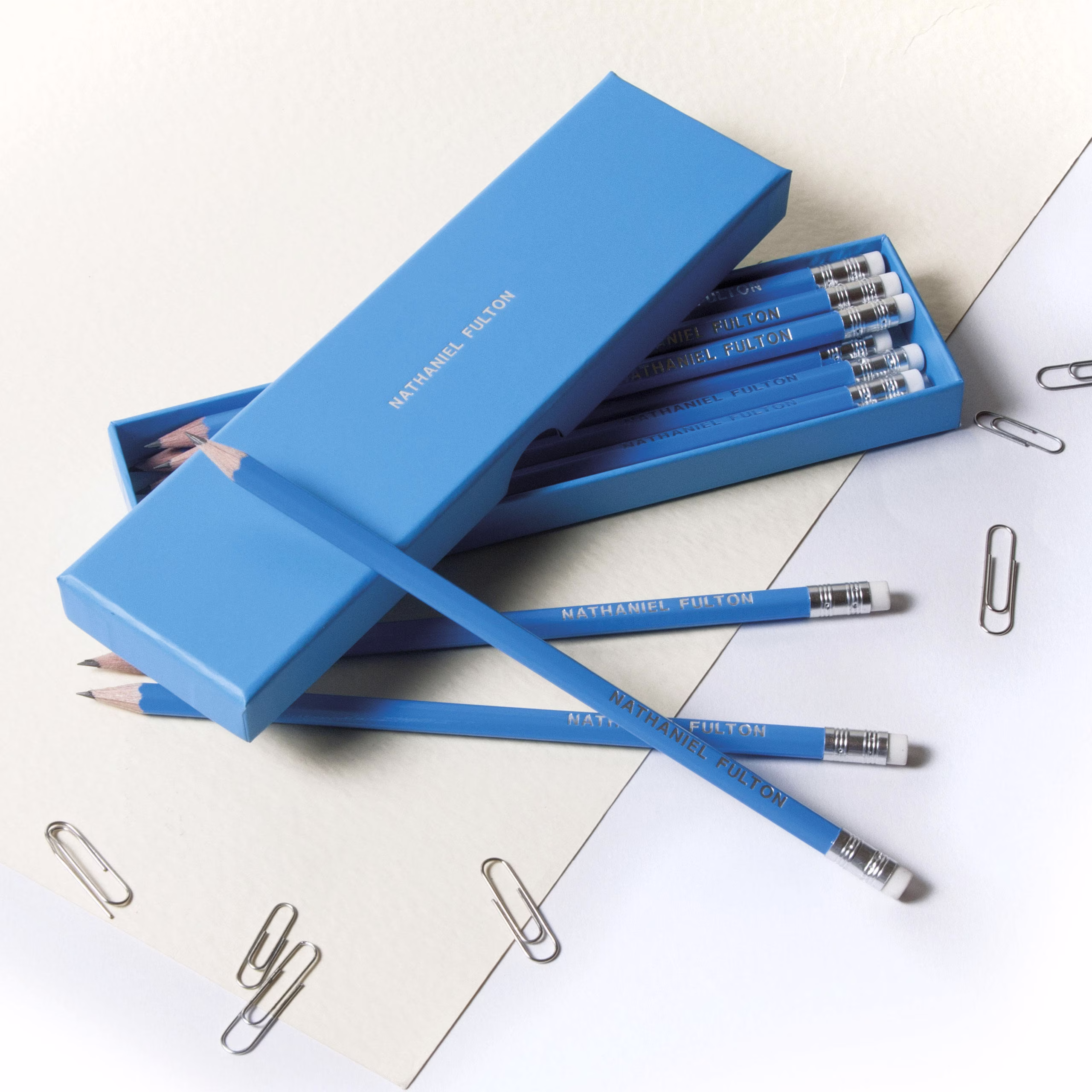 High Quality Personalised Pencils in A Box -Printed With Name - Ocean Blue | Plus Other Colours